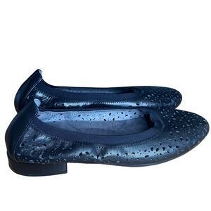David Tate Black Leather Laser Cut Comfort Ballet Flats Womens 7
